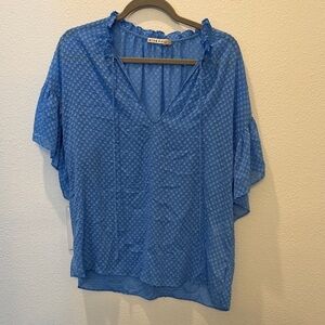 Alice + Olivia Blue Textured V-Neck Blouse